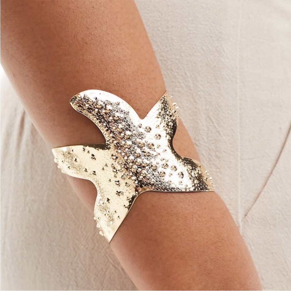 Textured Silver Starfish Wrap Cuff | Bold Coastal Bracelet Ocean Beach